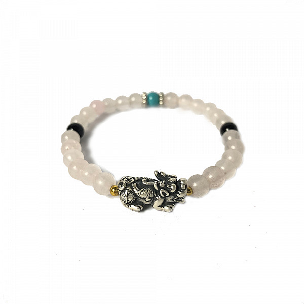 Pink quartz Pi Xiu beaded bracelet